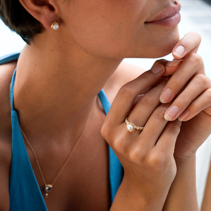 Dower & Hall 14k Gold Anemone Ring With White Pearl