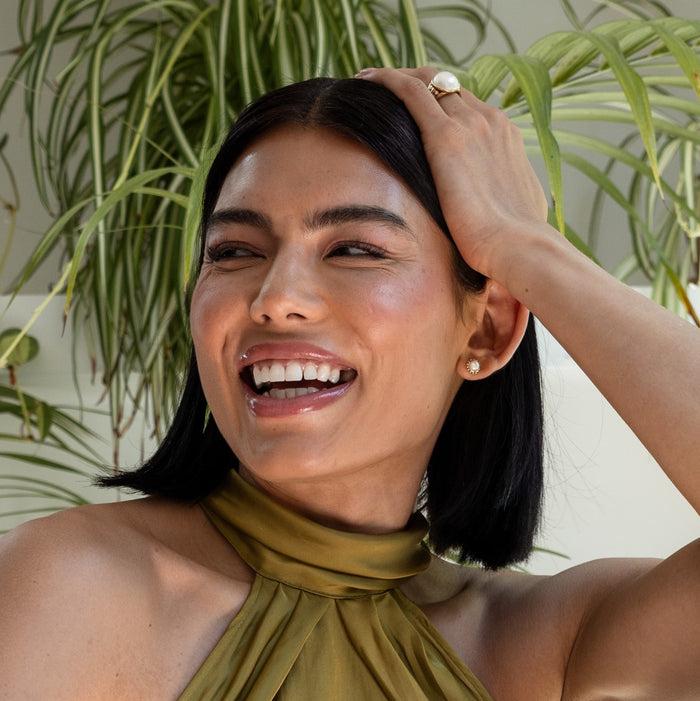 Dower & Hall 14k Gold Anemone Studs With White Pearl