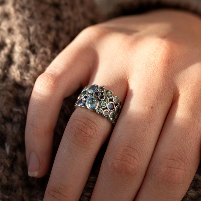 Dower & Hall 18k Bespoke Teal Cascade Ring