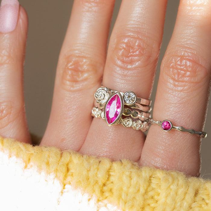 Dower & Hall 3mm Pink Sapphire Wave Twinkle Ring