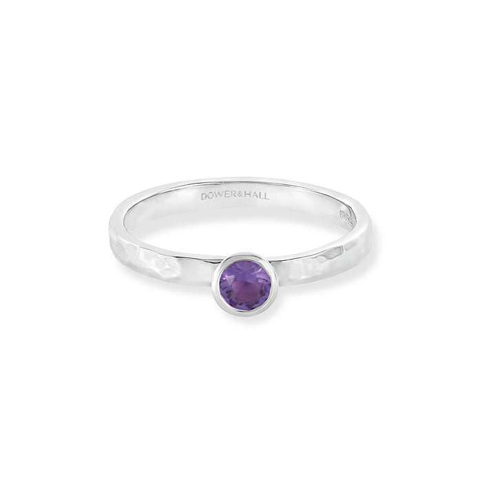 Dower & Hall 4mm Amethyst Hammered Twinkle Ring