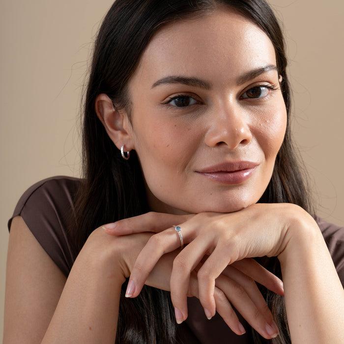 Dower & Hall 4mm Blue Topaz Hammered Twinkle Ring