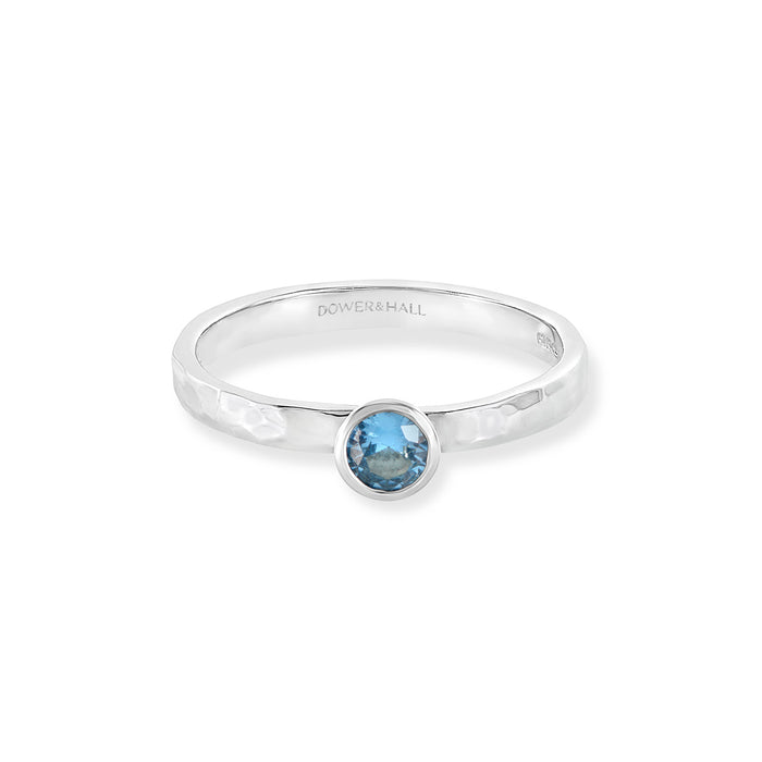 Dower & Hall 4mm Blue Topaz Hammered Twinkle Ring