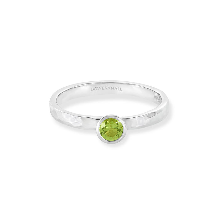 Dower & Hall 4mm Peridot Hammered Twinkle Ring