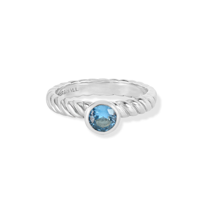 Dower & Hall 5mm Blue Topaz Twist Twinkle Ring
