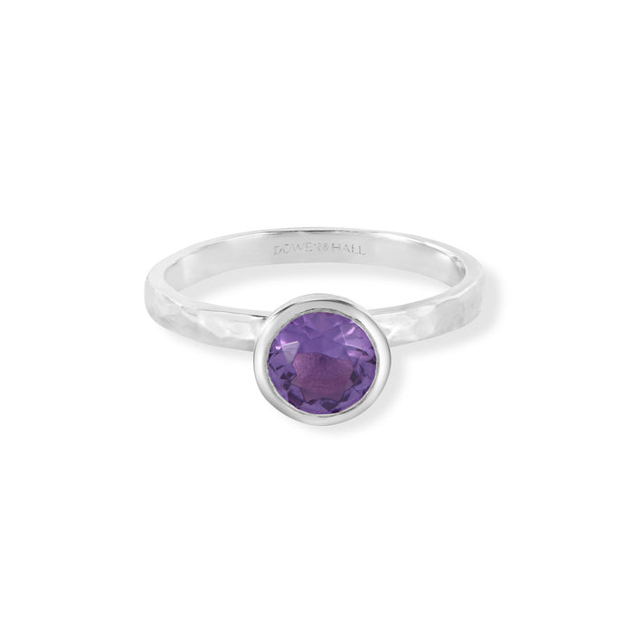 Dower & Hall 6mm Amethyst Hammered Twinkle Ring