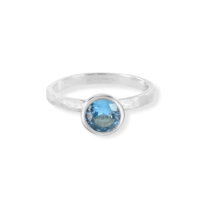 Dower & Hall 6mm Blue Topaz Hammered Twinkle Ring