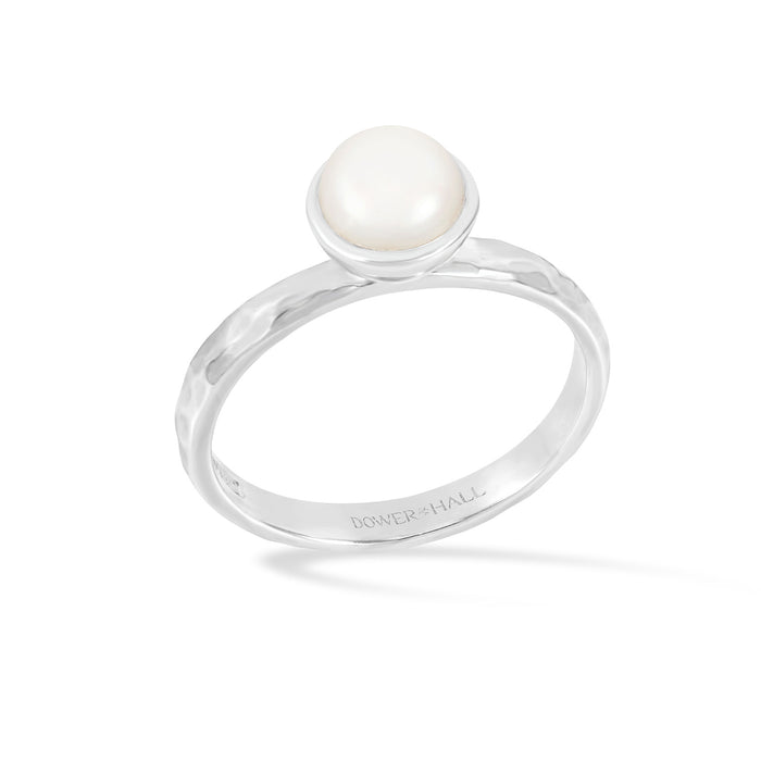 dower & hall 6mm White Pearl Hammered Twinkle Ring