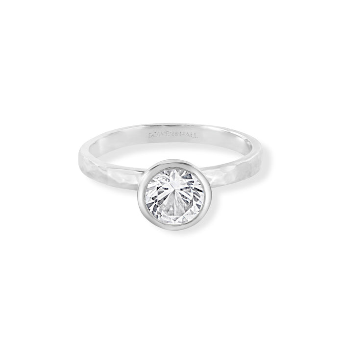 Dower & Hall 6mm White Topaz Hammered Twinkle Ring