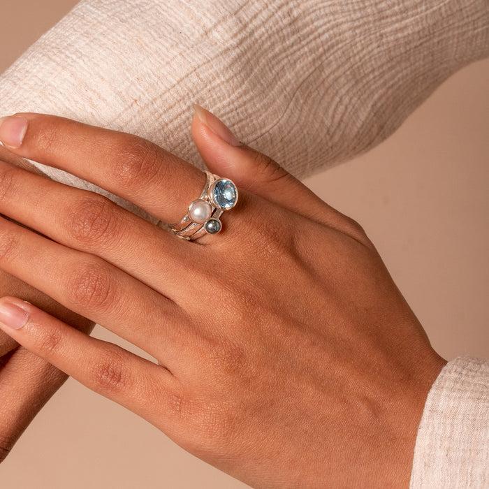 Dower & Hall 8mm Blue Topaz Hammered Twinkle Ring