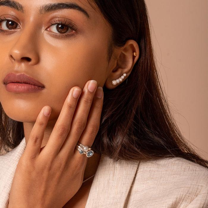 Dower & Hall 8mm Blue Topaz Hammered Twinkle Ring