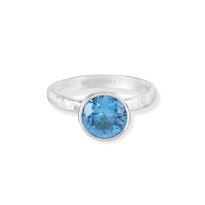 Dower & Hall 8mm Blue Topaz Hammered Twinkle Ring