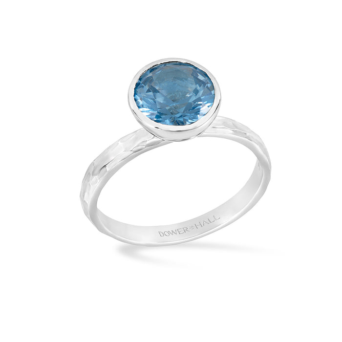 dower & hall 8mm Blue Topaz Hammered Twinkle Ring