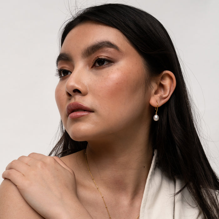 Dower & Hall 8mm Oval White Luna Pearl Drop Earrings