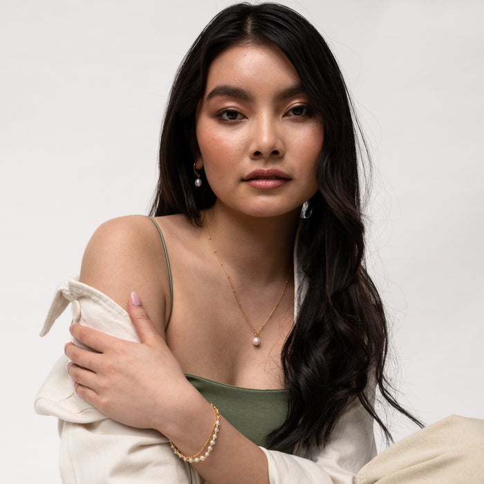 Dower & Hall 8mm Oval White Luna Pearl Drop Earrings