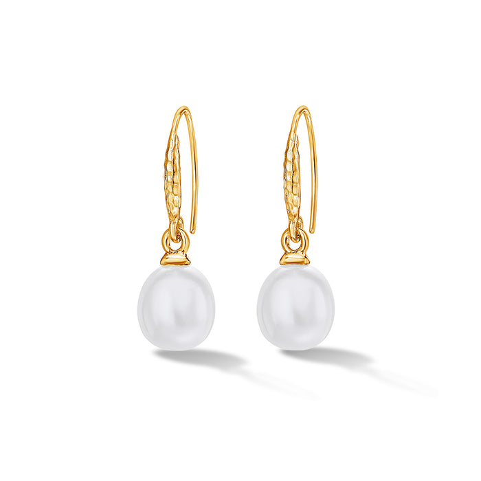 Dower & Hall 8mm Oval White Luna Pearl Drop Earrings