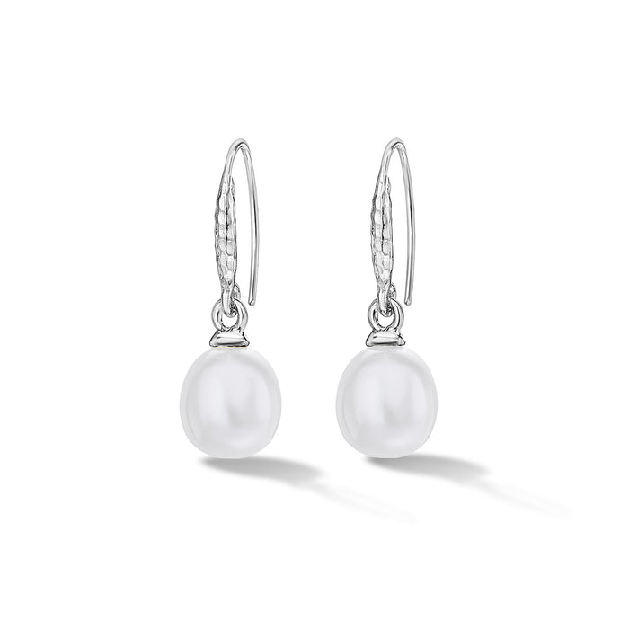 dower & hall 8mm Oval White Luna Pearl Drop Earrings