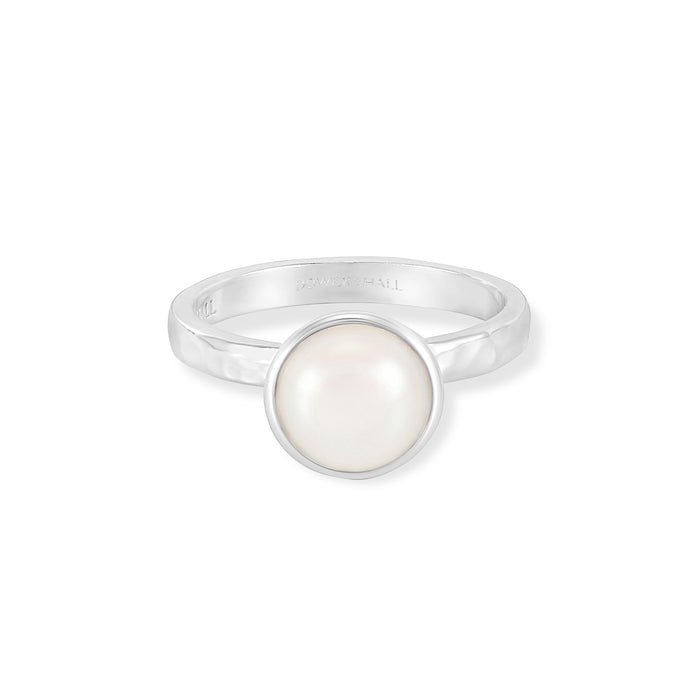 Dower & Hall 8mm White Pearl Hammered Twinkle Ring