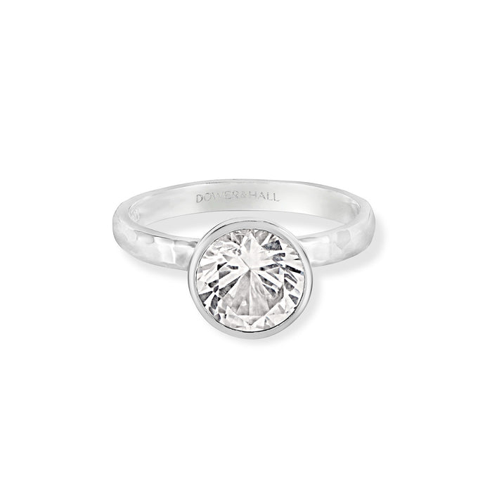 Dower & Hall 8mm White Topaz Hammered Twinkle Ring