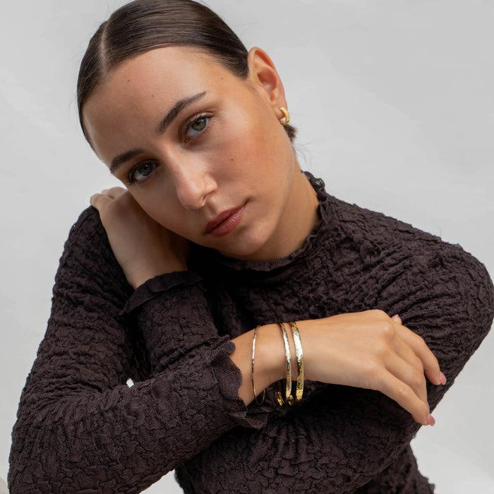 Dower & Hall 9k Gold 2mm Hammered Nomad Bangle