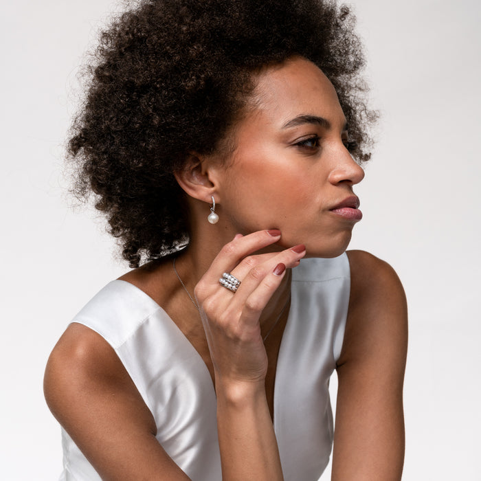 Dower & Hall 9k Gold Double Row Pearl Waterfall Ring