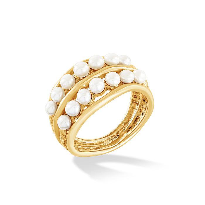 dower & hall 9k Gold Double Row Pearl Waterfall Ring