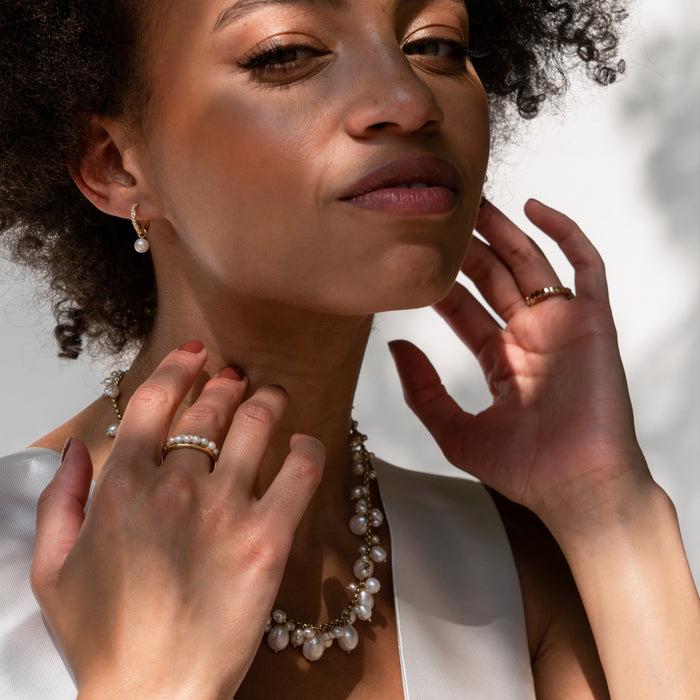 Dower & Hall 9k Gold & Pearl Waterfall Ring