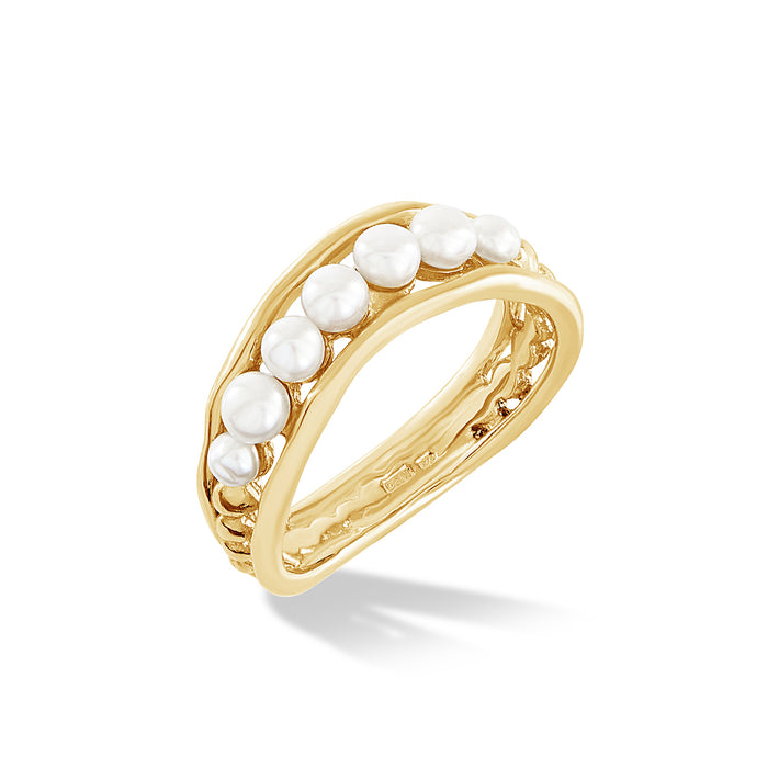 dower & hall 9k Gold & Pearl Waterfall Ring
