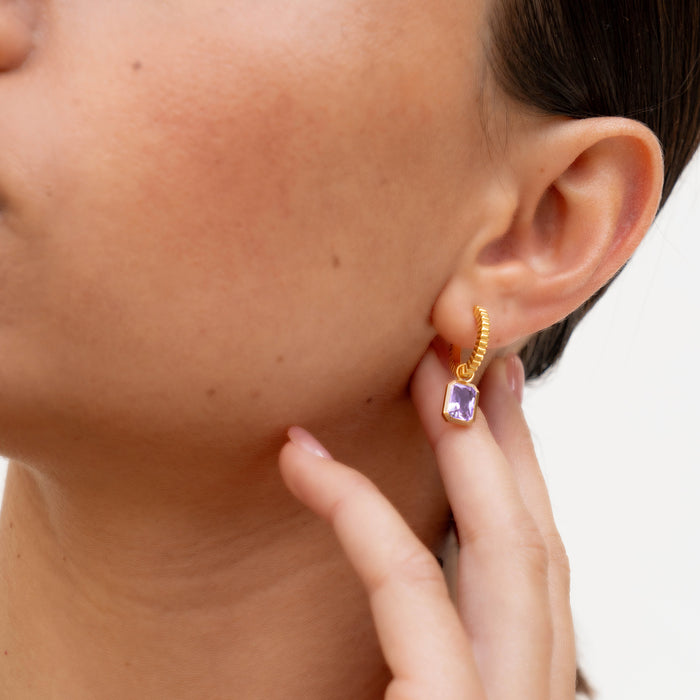 Dower & Hall Amethyst Humbug Huggie Charm Hoops