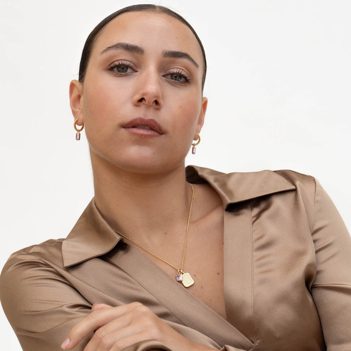 Dower & Hall Amethyst Humbug Huggie Charm Hoops