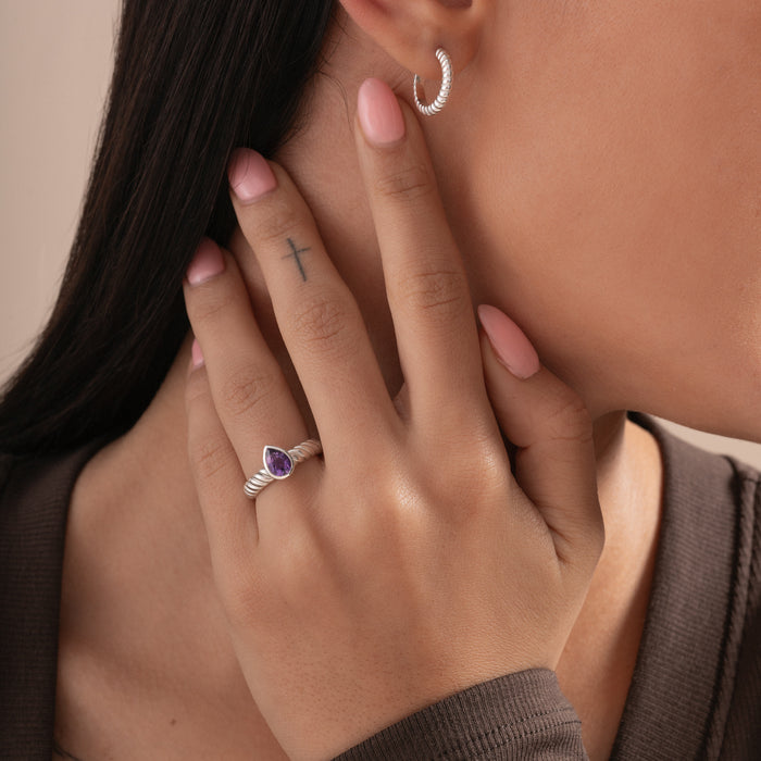 Dower & Hall Amethyst Pear Twist Twinkle Ring