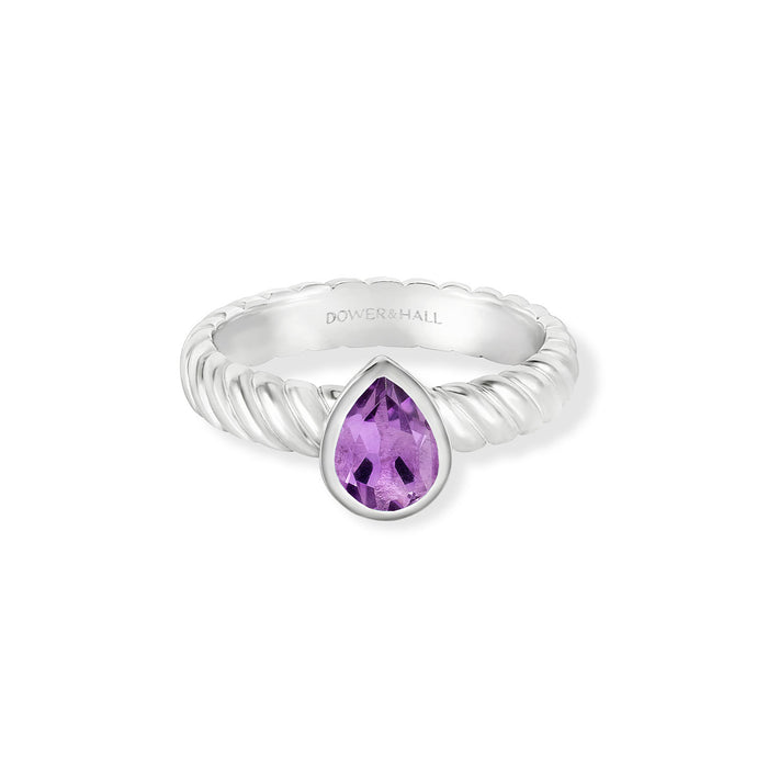 Dower & Hall Amethyst Pear Twist Twinkle Ring