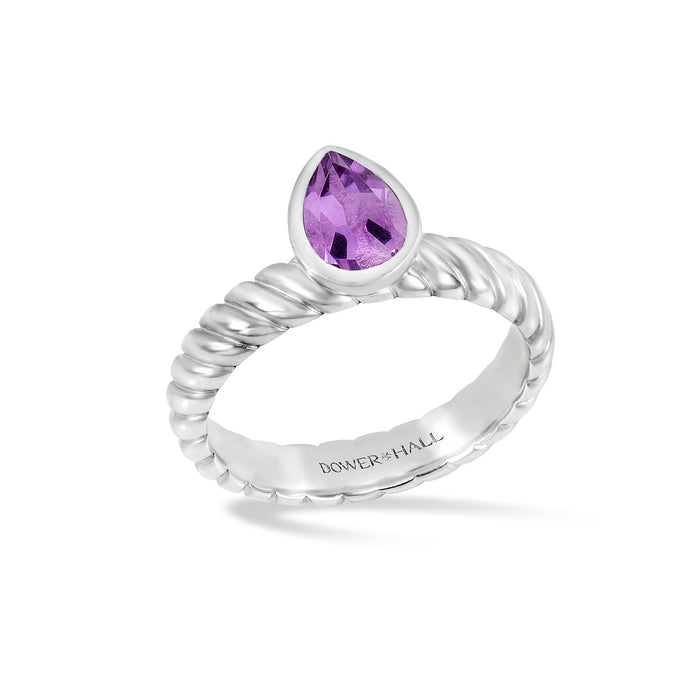 dower & hall Amethyst Pear Twist Twinkle Ring