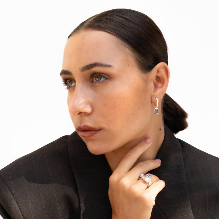 Dower & Hall Blue Topaz Humbug Huggie Charm Hoops