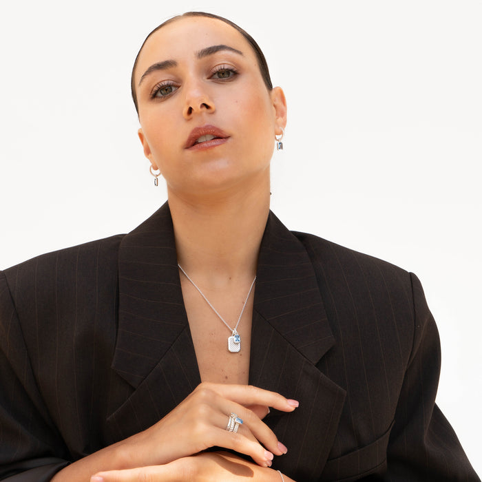 Dower & Hall Blue Topaz Humbug Huggie Charm Hoops