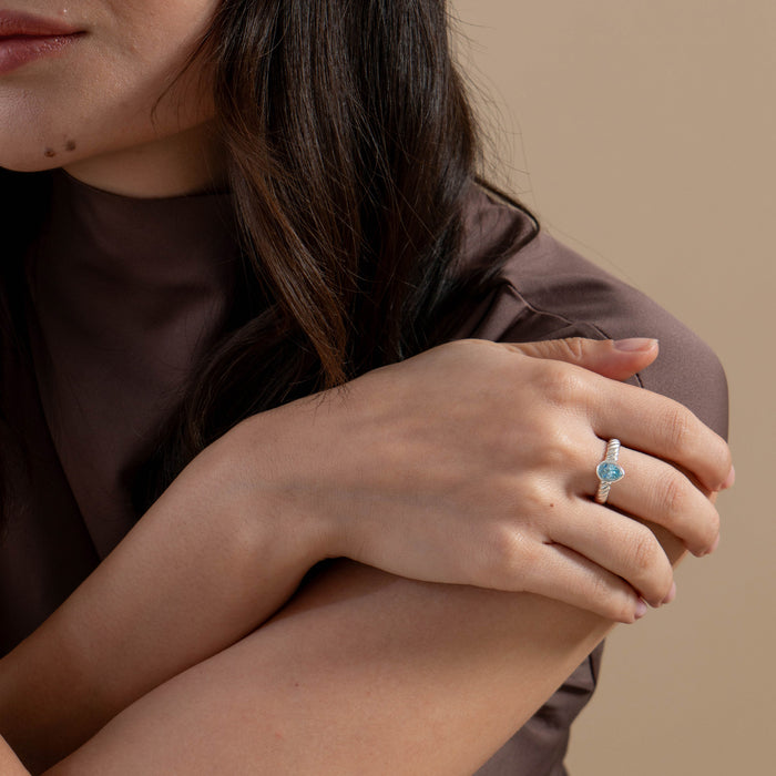 Dower & Hall Blue Topaz Pear Twist Twinkle Ring