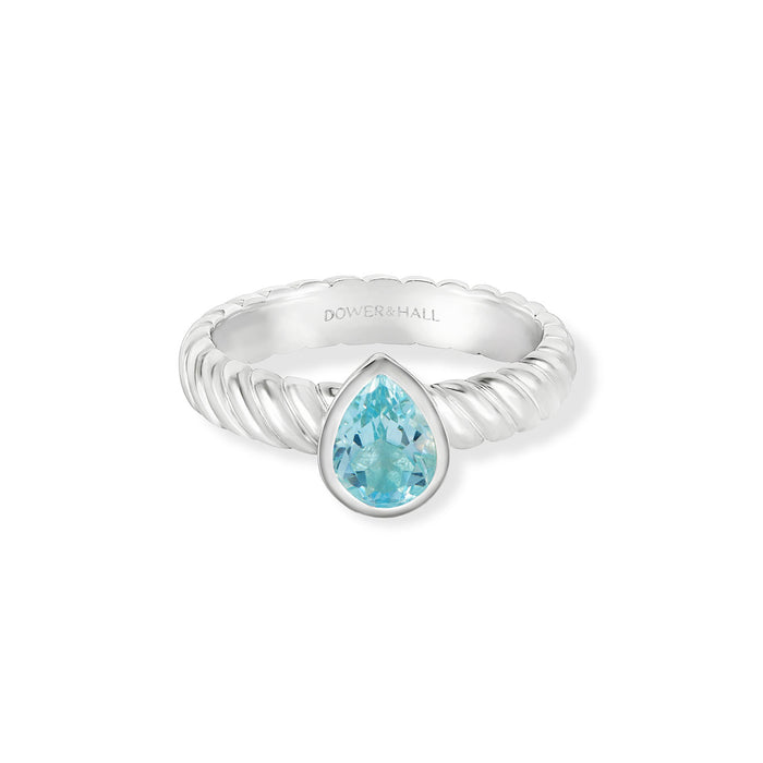 Dower & Hall Blue Topaz Pear Twist Twinkle Ring