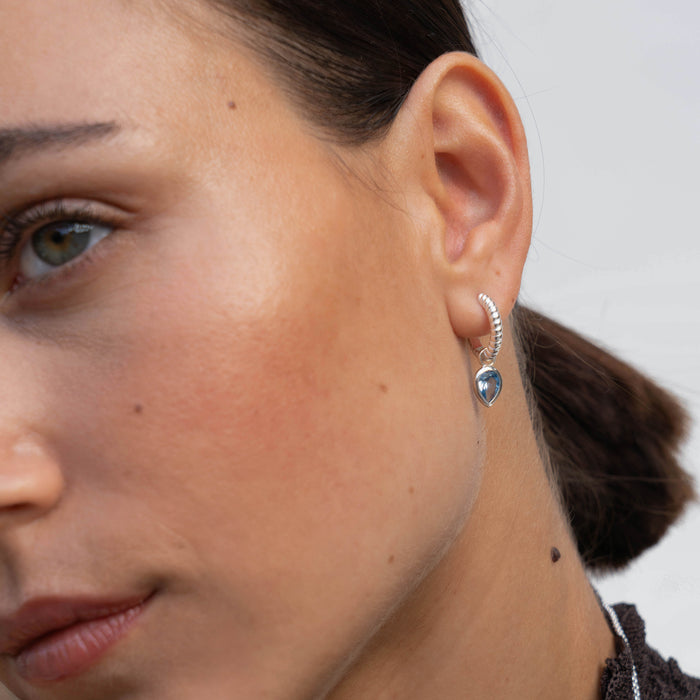 Dower & Hall Blue Topaz Twist Huggie Charm Hoops