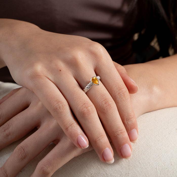 Dower & Hall Citrine Pear Twist Twinkle Ring