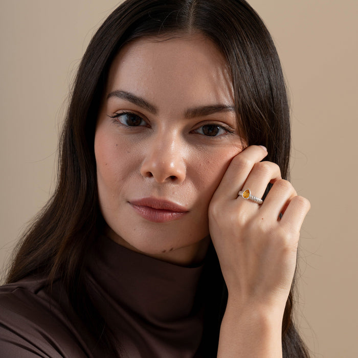 Dower & Hall Citrine Pear Twist Twinkle Ring