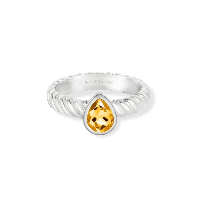 Dower & Hall Citrine Pear Twist Twinkle Ring