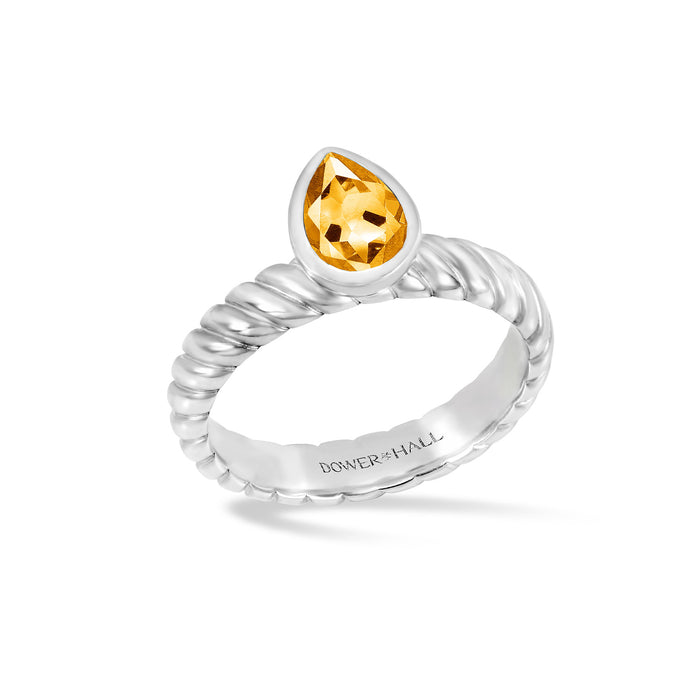 dower & hall Citrine Pear Twist Twinkle Ring