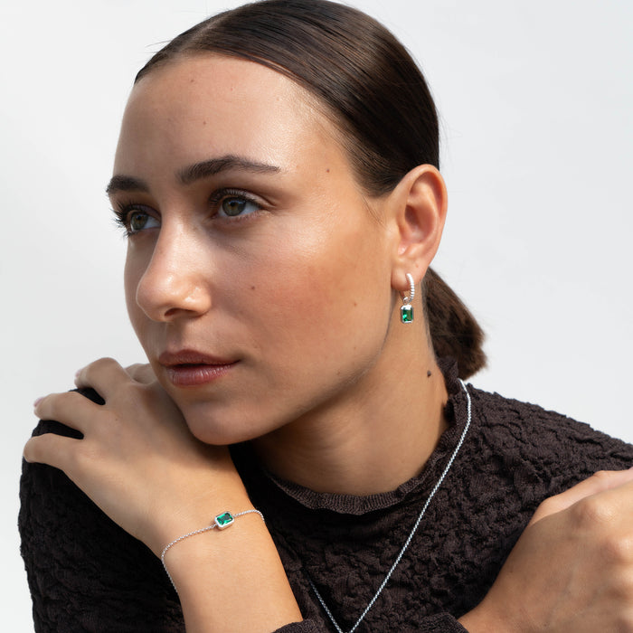 Dower & Hall Green Garnet Humbug Huggie Charm Hoops