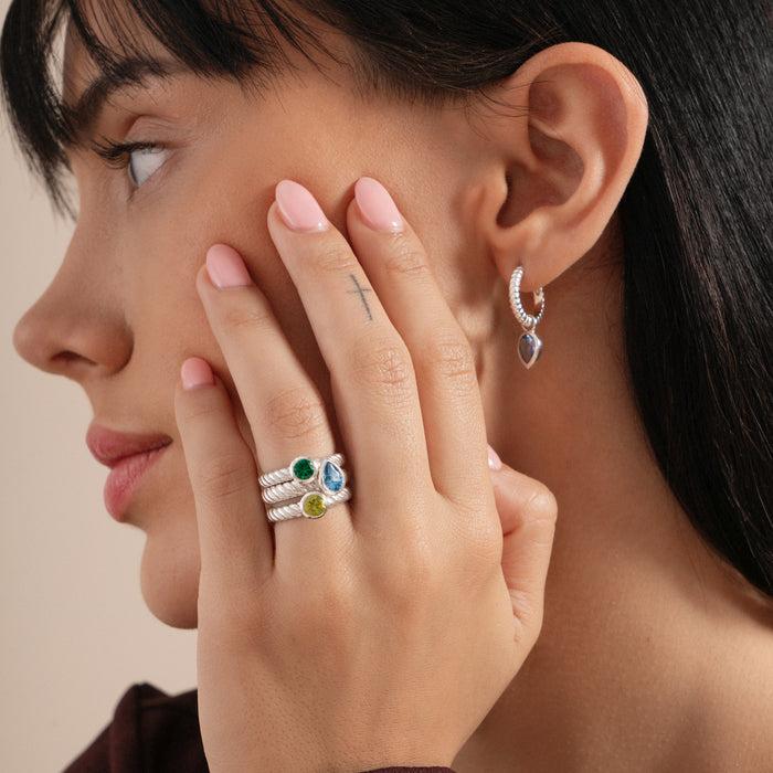 Dower & Hall Green Garnet Pear Twist Twinkle Ring