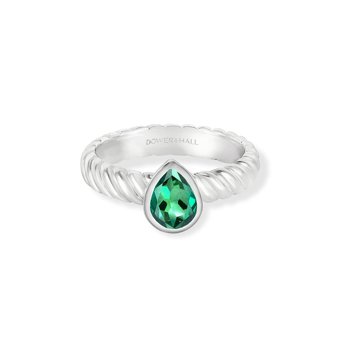 Dower & Hall Green Garnet Pear Twist Twinkle Ring