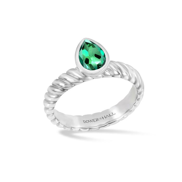dower & hall Green Garnet Pear Twist Twinkle Ring