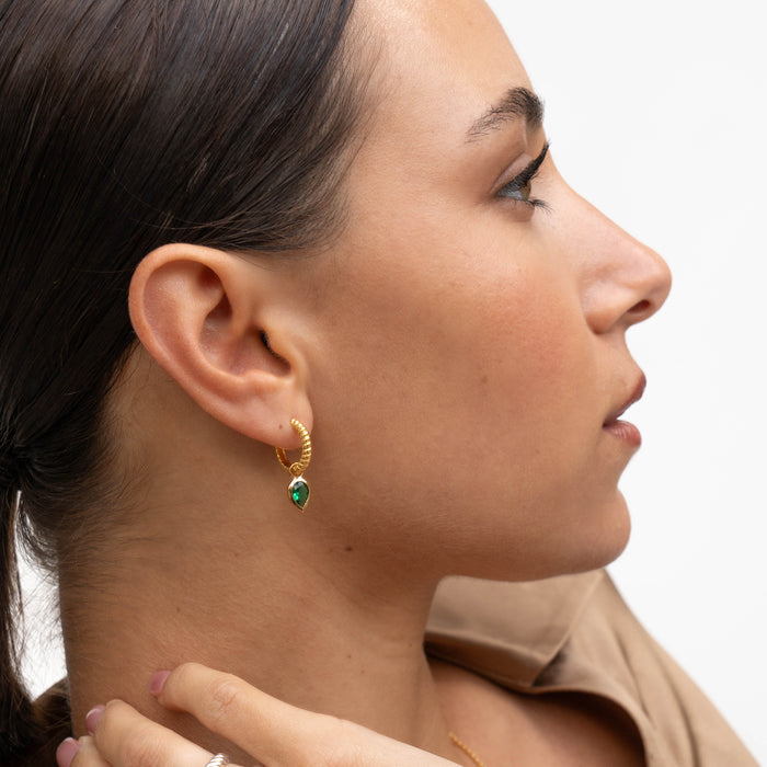 Dower & Hall Green Garnet Twist Huggie Charm Hoops