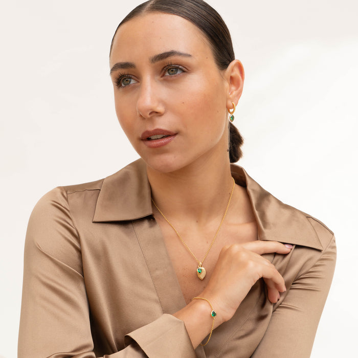 Dower & Hall Green Garnet Twist Huggie Charm Hoops