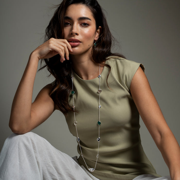Dower & Hall Green Gemstones & Pebbles Long Necklace