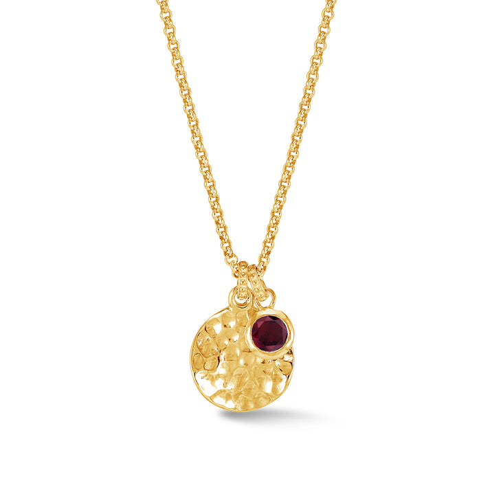 dower & hall Hammered Disc & 5mm Garnet Array Pendant